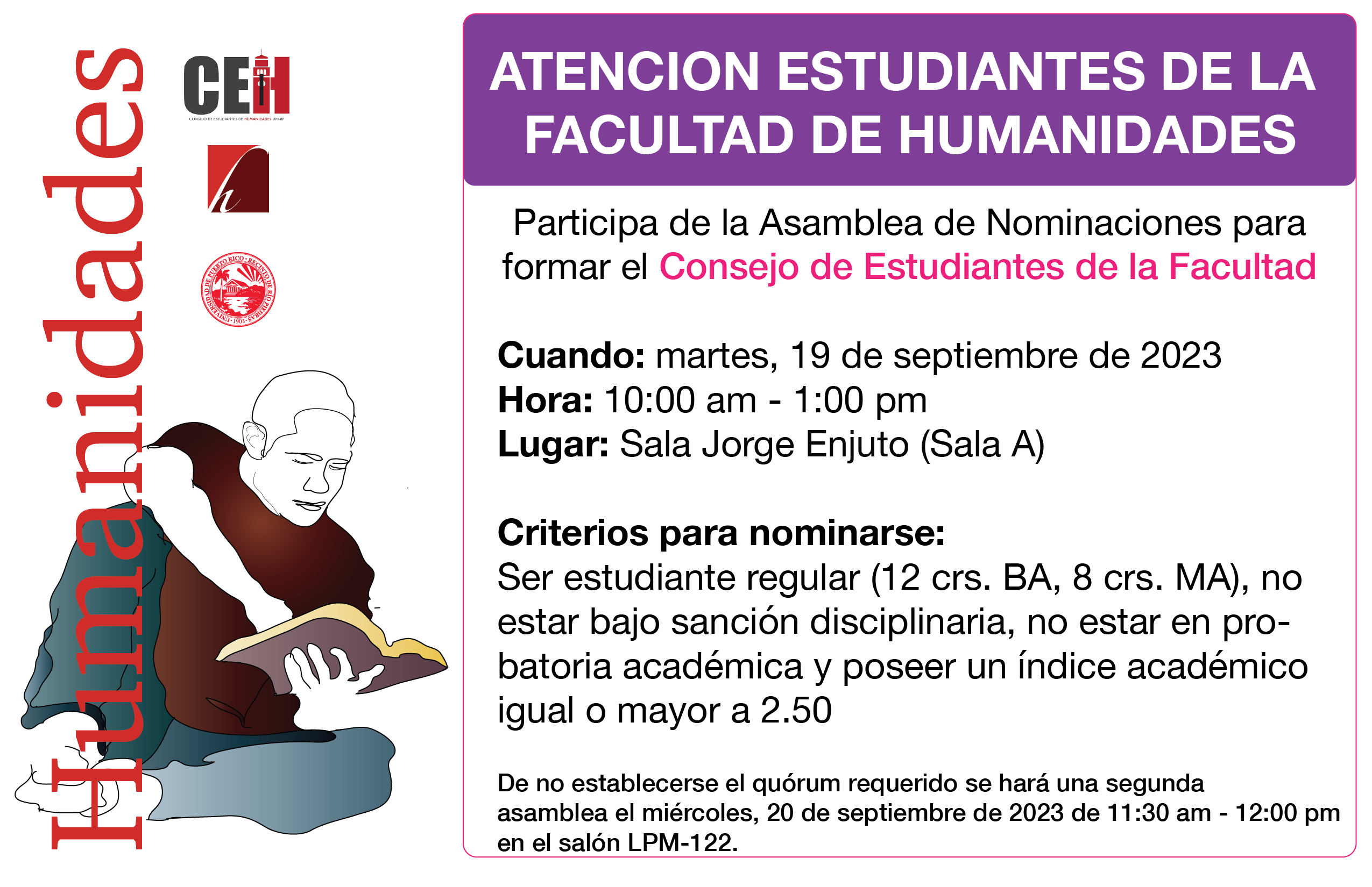 Promoción Asamblea de Nominaciones Consejo de Estudiantes Facultad de Humanidades